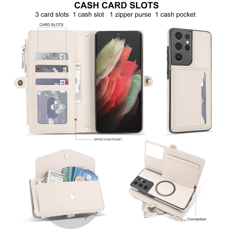 Portafoglio multifunzionale con custodia per telefono in pelle rimovibile e cordino., For Samsung Galaxy S21 Ultra 5G