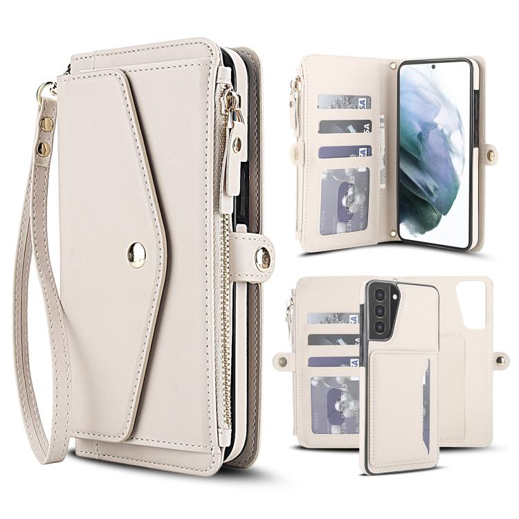 Portafoglio multifunzionale con custodia per telefono in pelle rimovibile e cordino., For Samsung Galaxy S22 5G, For Samsung Galaxy S21 FE 5G, For Samsung Galaxy S21 5G, For Samsung Galaxy S21+ 5G
