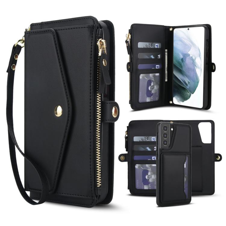 Portafoglio multifunzionale con custodia per telefono in pelle rimovibile e cordino., For Samsung Galaxy S22 5G, For Samsung Galaxy S21 FE 5G, For Samsung Galaxy S21 5G, For Samsung Galaxy S21+ 5G
