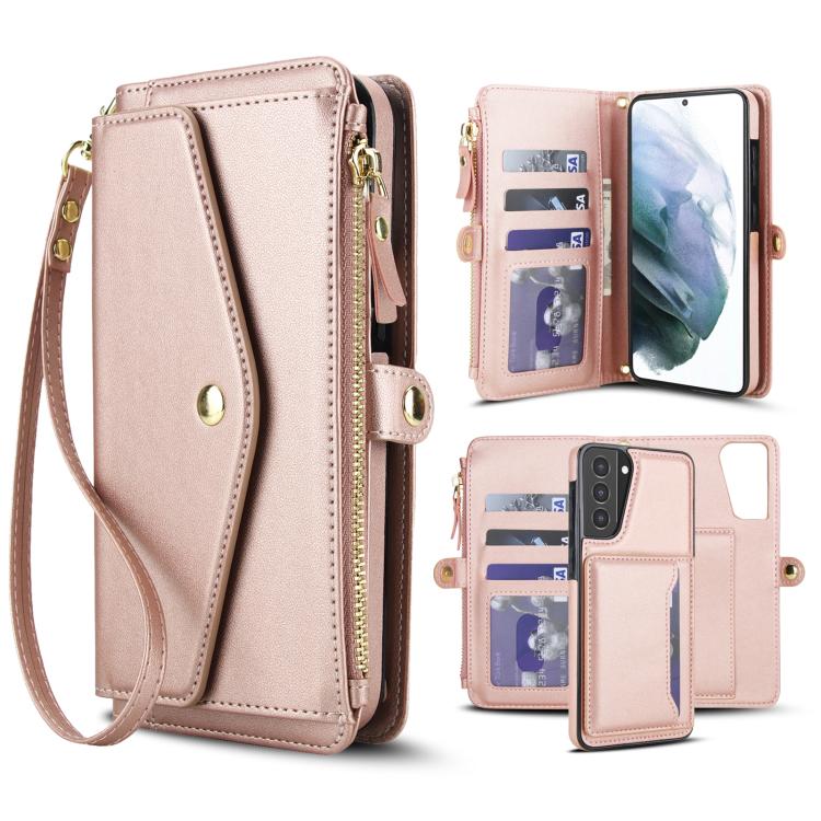 Portafoglio multifunzionale con custodia per telefono in pelle rimovibile e cordino., For Samsung Galaxy S22 5G, For Samsung Galaxy S21 FE 5G, For Samsung Galaxy S21 5G, For Samsung Galaxy S21+ 5G
