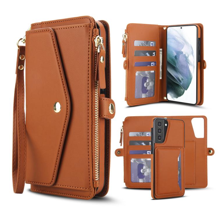 Portafoglio multifunzionale con custodia per telefono in pelle rimovibile e cordino., For Samsung Galaxy S22 5G, For Samsung Galaxy S21 FE 5G, For Samsung Galaxy S21 5G, For Samsung Galaxy S21+ 5G