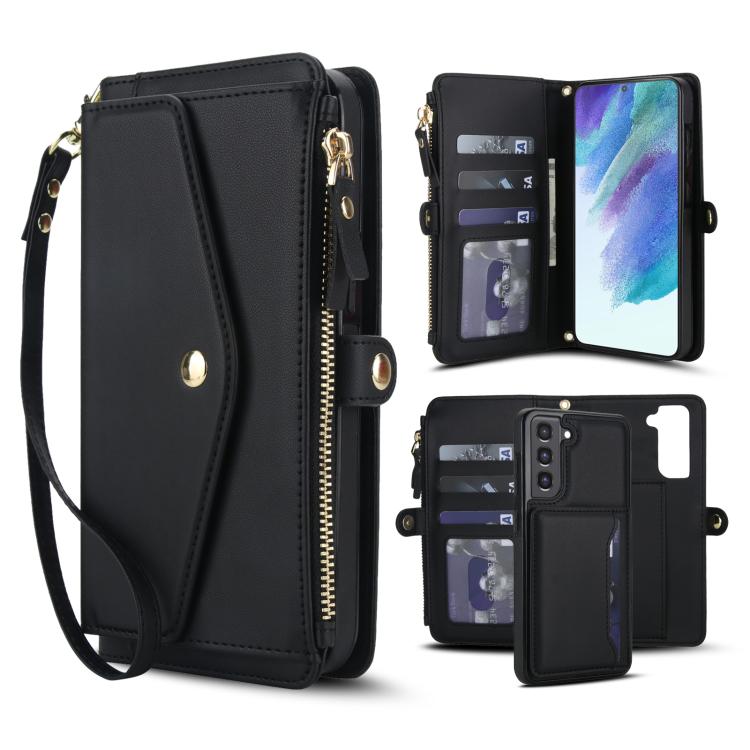 Portafoglio multifunzionale con custodia per telefono in pelle rimovibile e cordino., For Samsung Galaxy S22 5G, For Samsung Galaxy S21 FE 5G, For Samsung Galaxy S21 5G, For Samsung Galaxy S21+ 5G