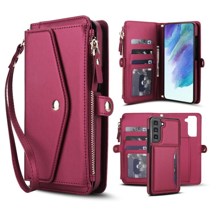 Portafoglio multifunzionale con custodia per telefono in pelle rimovibile e cordino., For Samsung Galaxy S22 5G, For Samsung Galaxy S21 FE 5G, For Samsung Galaxy S21 5G, For Samsung Galaxy S21+ 5G