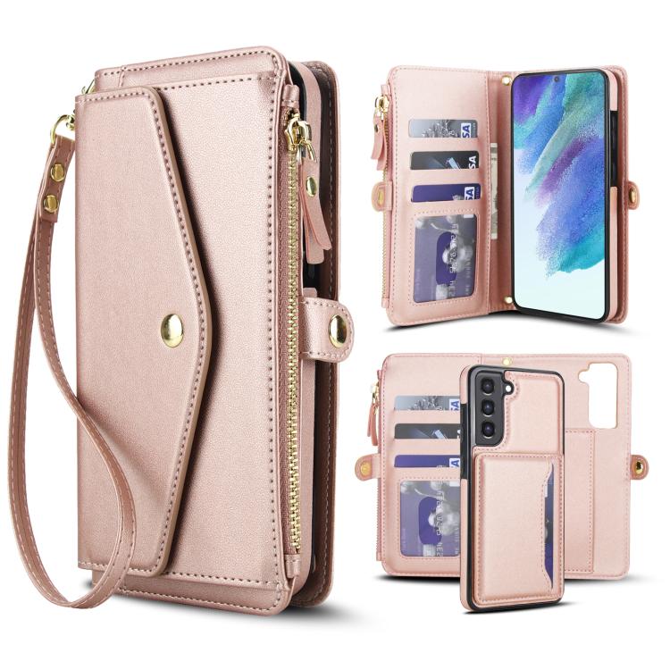 Portafoglio multifunzionale con custodia per telefono in pelle rimovibile e cordino., For Samsung Galaxy S22 5G, For Samsung Galaxy S21 FE 5G, For Samsung Galaxy S21 5G, For Samsung Galaxy S21+ 5G
