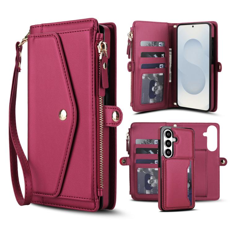 Portafoglio multifunzionale con custodia per telefono in pelle rimovibile e cordino., For Samsung Galaxy S26+ 5G, For Samsung Galaxy S26 Ultra 5G, For Samsung Galaxy S26 5G, For Samsung Galaxy S25 Edge 5G