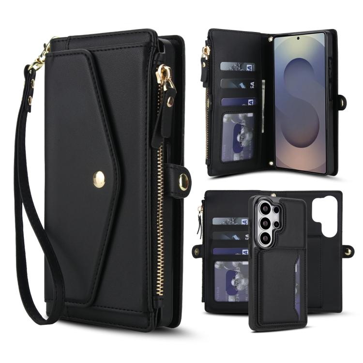 Portafoglio multifunzionale con custodia per telefono in pelle rimovibile e cordino., For Samsung Galaxy S26+ 5G, For Samsung Galaxy S26 Ultra 5G, For Samsung Galaxy S26 5G, For Samsung Galaxy S25 Edge 5G