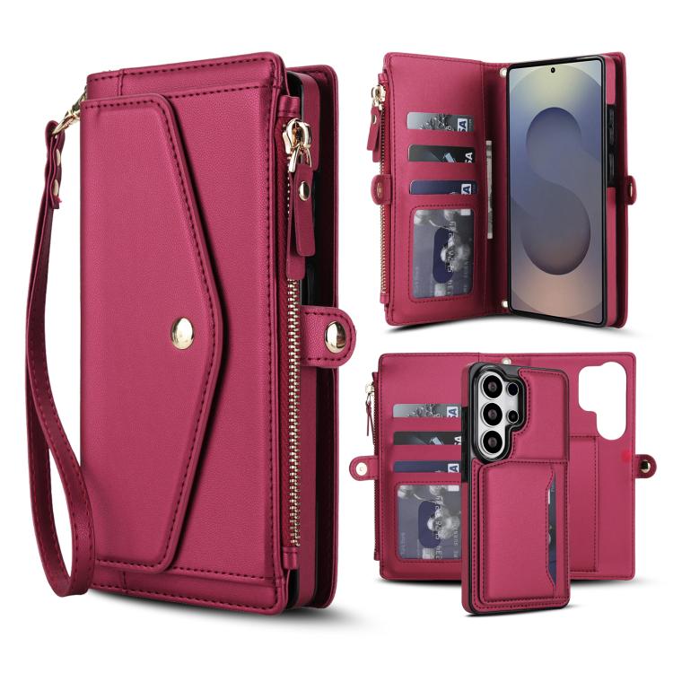 Portafoglio multifunzionale con custodia per telefono in pelle rimovibile e cordino., For Samsung Galaxy S26+ 5G, For Samsung Galaxy S26 Ultra 5G, For Samsung Galaxy S26 5G, For Samsung Galaxy S25 Edge 5G