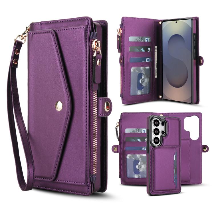 Portafoglio multifunzionale con custodia per telefono in pelle rimovibile e cordino., For Samsung Galaxy S26+ 5G, For Samsung Galaxy S26 Ultra 5G, For Samsung Galaxy S26 5G, For Samsung Galaxy S25 Edge 5G