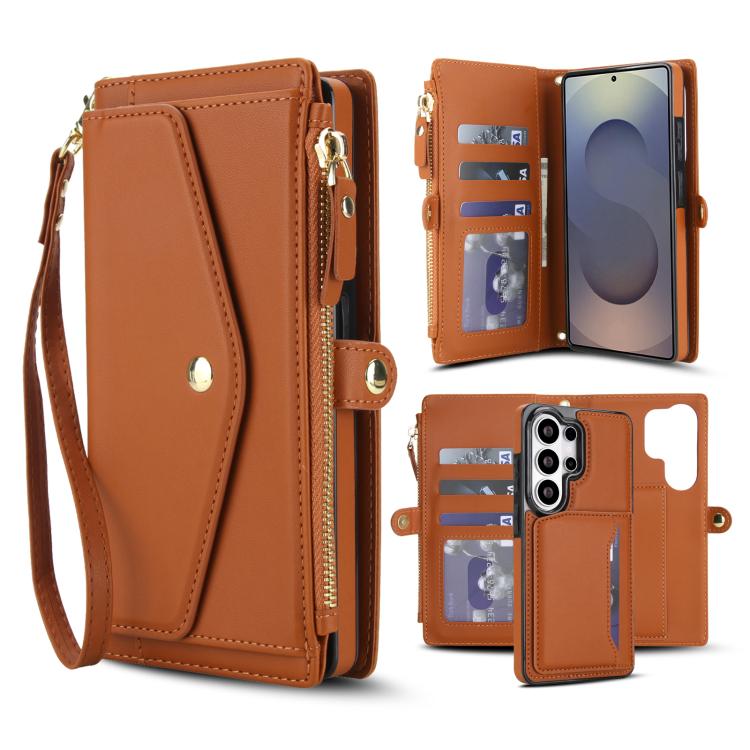 Portafoglio multifunzionale con custodia per telefono in pelle rimovibile e cordino., For Samsung Galaxy S26+ 5G, For Samsung Galaxy S26 Ultra 5G, For Samsung Galaxy S26 5G, For Samsung Galaxy S25 Edge 5G