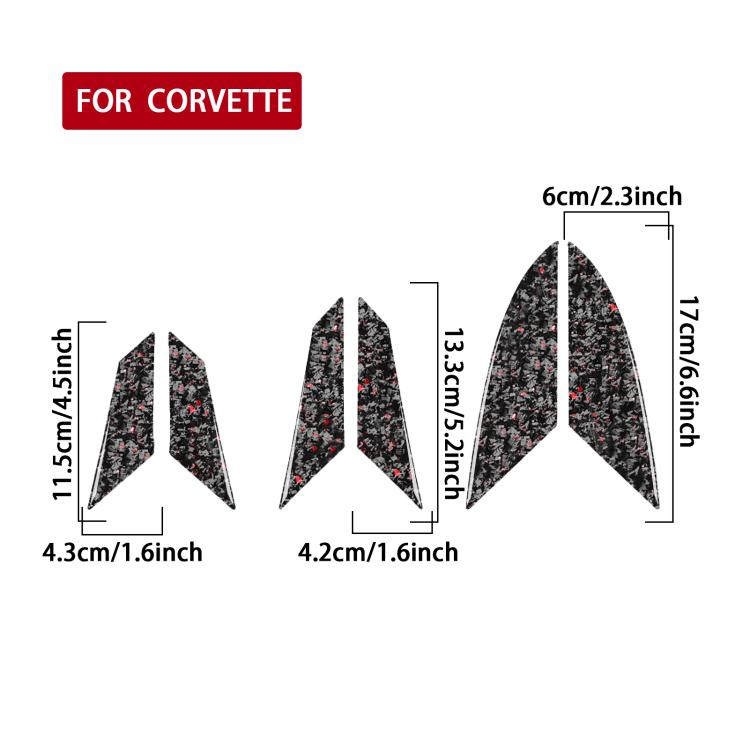 Set di 6 adesivi decorativi in fibra di carbonio con lamina d'oro forgiata per prese d'aria laterali del motore dell'auto Chevrolet Corvette C8 2020-, lato guidatore sinistro e destro., Engine Side Vents