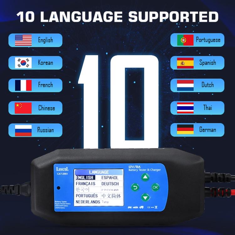 CAT-280 Caricabatterie per auto 2 in 1 e tester per batterie con schermo a colori, US Plug