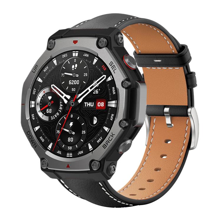 Cinturino per orologio xDfind Flat Head Black Shark in pelle a grana fine, For Amazfit T-Rex 3 22mm