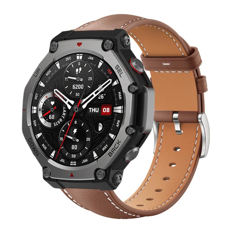 Cinturino per orologio xDfind Flat Head Black Shark in pelle a grana fine, For Amazfit T-Rex 3 22mm