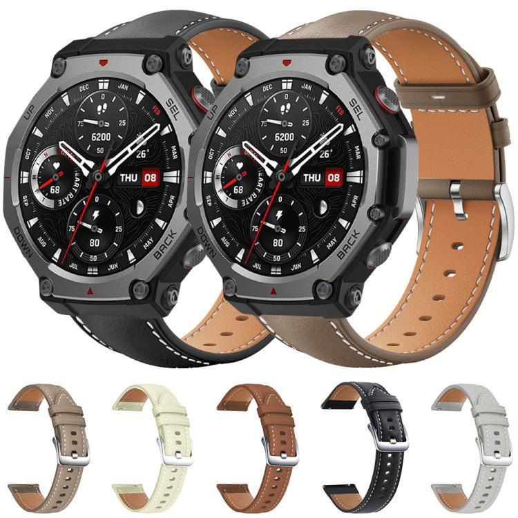 Cinturino per orologio xDfind Flat Head Black Shark in pelle a grana fine, For Amazfit T-Rex 3 22mm