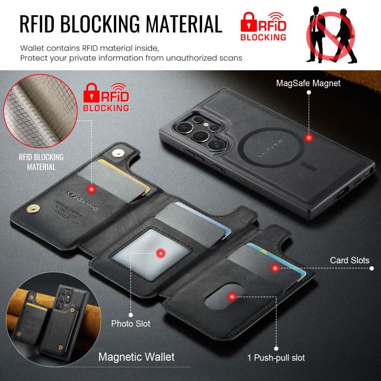 Custodia per telefono rimovibile con tasca per carte RFID MagSafe serie K3 di MAGKING., For Samsung Galaxy S23 Ultra 5G