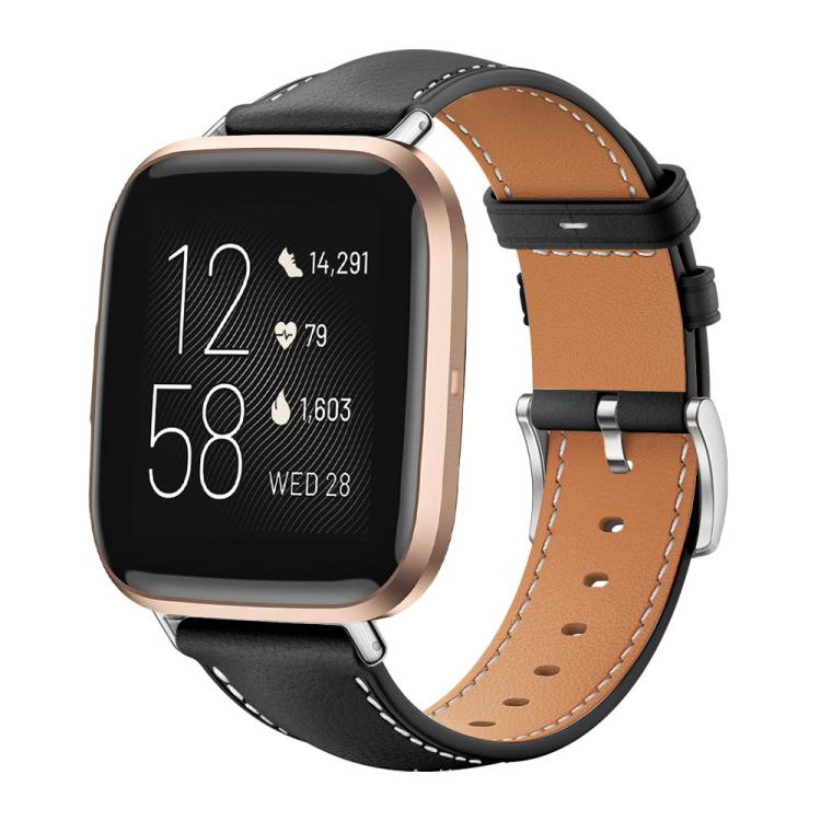 Cinturino per orologio xDfind Flat Head Black Shark in pelle a grana fine, For Fitbit Versa 4 / 3 / Sense2 / 1 20mm, For Fitbit Versa 2 / Versa / Versa Lite 22mm