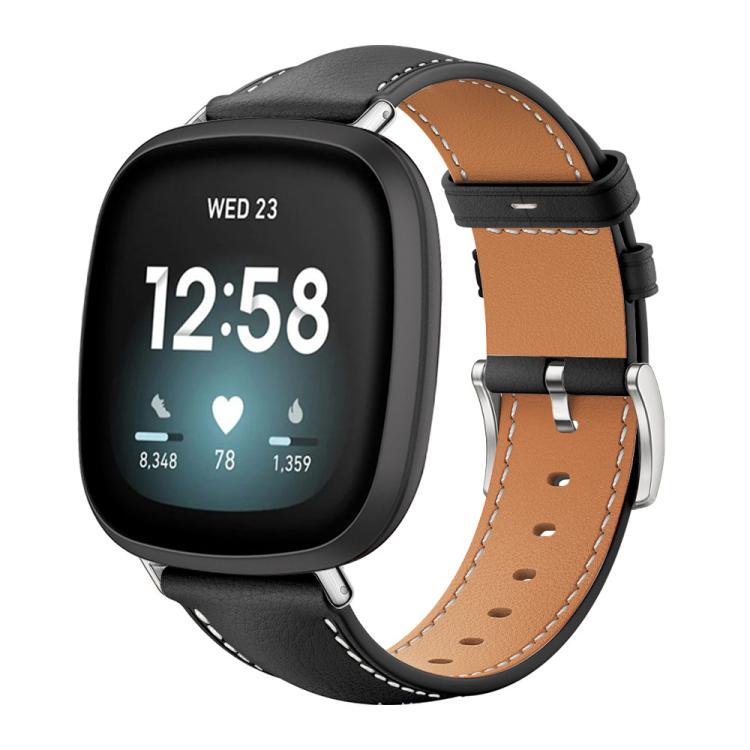 Cinturino per orologio xDfind Flat Head Black Shark in pelle a grana fine, For Fitbit Versa 4 / 3 / Sense2 / 1 20mm, For Fitbit Versa 2 / Versa / Versa Lite 22mm