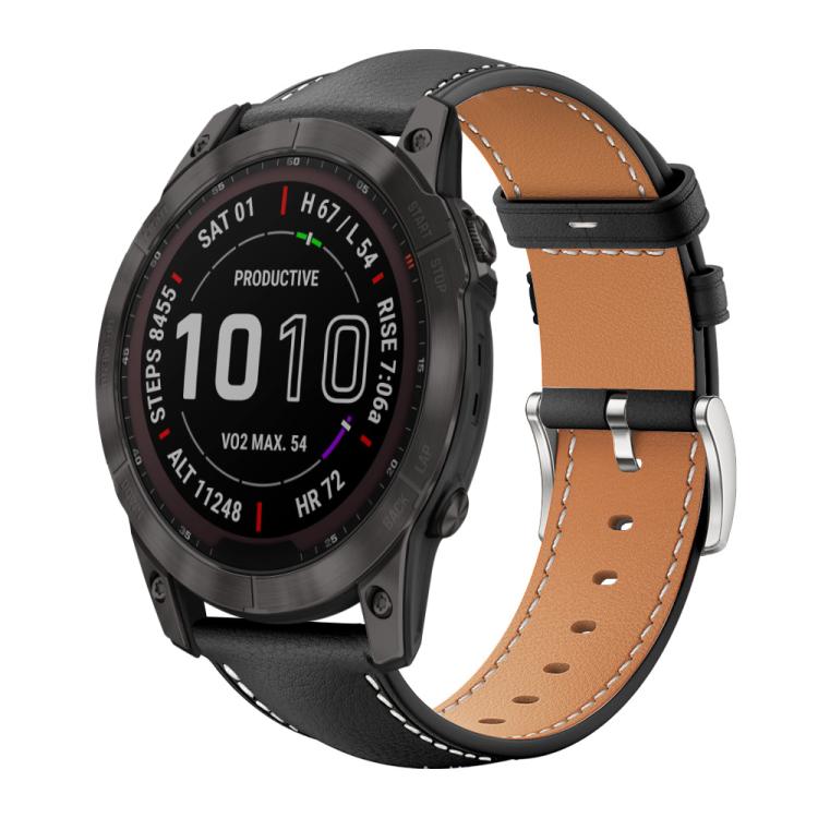 Cinturino per orologio xDfind Flat Head Black Shark in pelle a grana fine, For Garmin Fenix 8/7/6/5 22mm 20mm, For Garmin Fenix 8/7X/6X/5X 26mm 22mm, For Garmin Forerunner 220/735/735XT/230/235 20mm, For Garmin Forerunner 35/30/35j 20mm