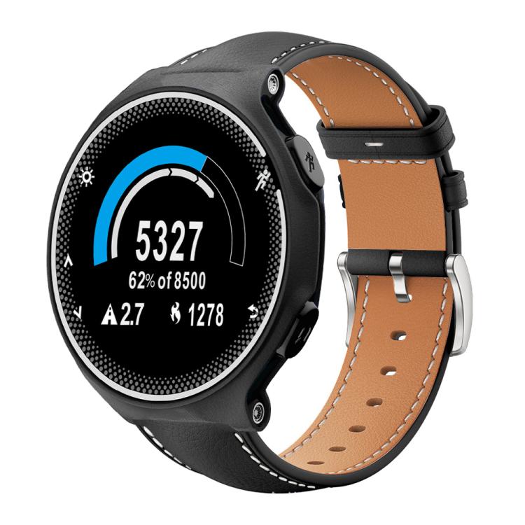Cinturino per orologio xDfind Flat Head Black Shark in pelle a grana fine, For Garmin Fenix 8/7/6/5 22mm 20mm, For Garmin Fenix 8/7X/6X/5X 26mm 22mm, For Garmin Forerunner 220/735/735XT/230/235 20mm, For Garmin Forerunner 35/30/35j 20mm