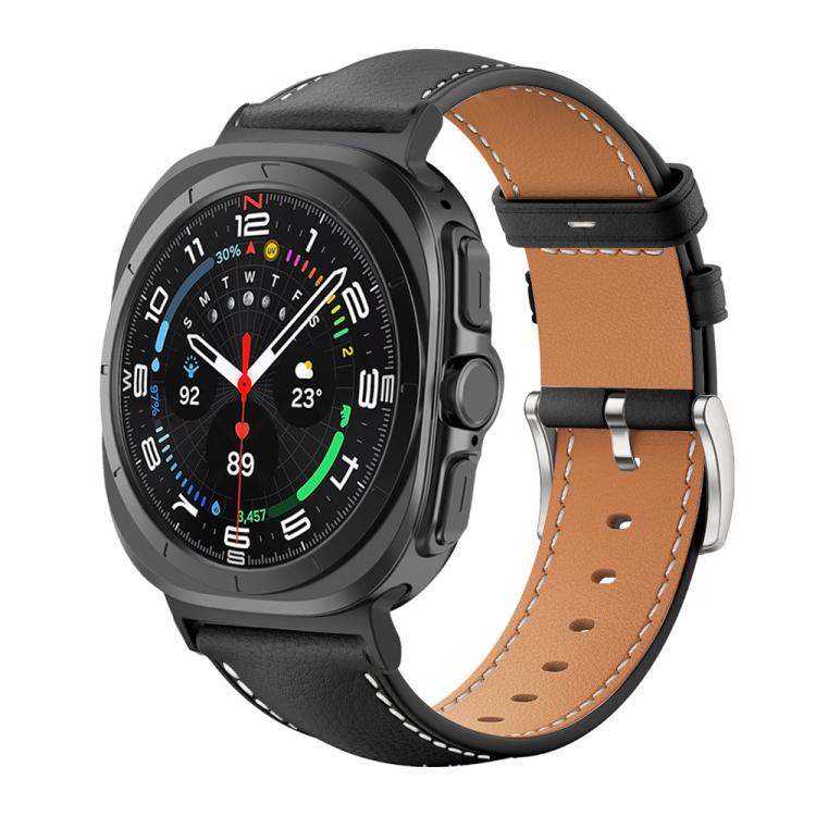 Cinturino per orologio xDfind Flat Head Black Shark in pelle a grana fine, For Samsung Galaxy Watch Ultra / Ultra 2025, For Samsung Galaxy Watch8 / Watch8 Classic, For Samsung Galaxy Watch7 / FE / 6 / 5 / 4, For Samsung Galaxy Fit3