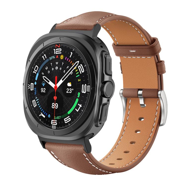 Cinturino per orologio xDfind Flat Head Black Shark in pelle a grana fine, For Samsung Galaxy Watch Ultra / Ultra 2025, For Samsung Galaxy Watch8 / Watch8 Classic, For Samsung Galaxy Watch7 / FE / 6 / 5 / 4, For Samsung Galaxy Fit3