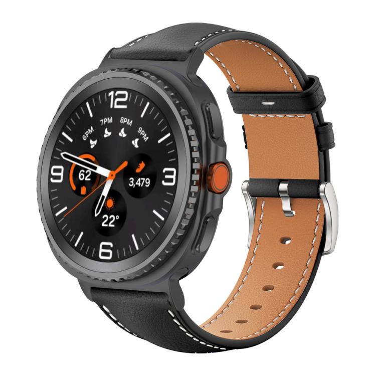 Cinturino per orologio xDfind Flat Head Black Shark in pelle a grana fine, For Samsung Galaxy Watch Ultra / Ultra 2025, For Samsung Galaxy Watch8 / Watch8 Classic, For Samsung Galaxy Watch7 / FE / 6 / 5 / 4, For Samsung Galaxy Fit3