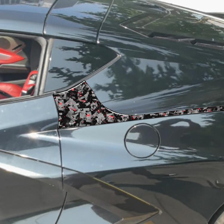 Set di 4 adesivi decorativi laterali posteriori per auto in fibra di carbonio con lamina dorata forgiata per Chevrolet Corvette C8 2020-, lato guidatore sinistro e destro., Rear Sides