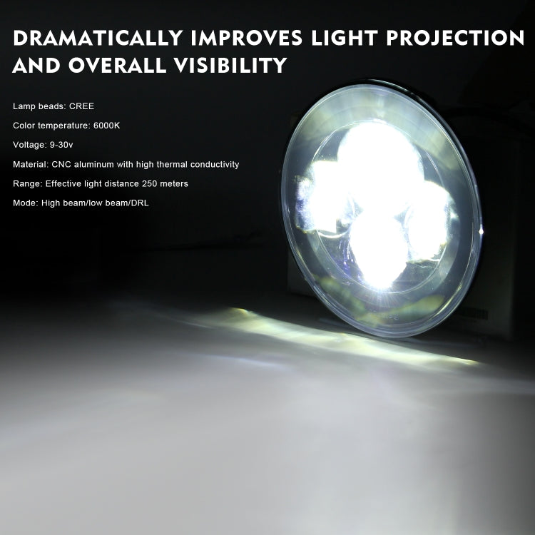 Lampade per fari a LED a forma rotonda per auto da 7 pollici H4 / H13 DC 9V-30V 4000LM 6000K 40W per Jeep Wrangler, DC 9V-30V 4000LM 6000K 40W
