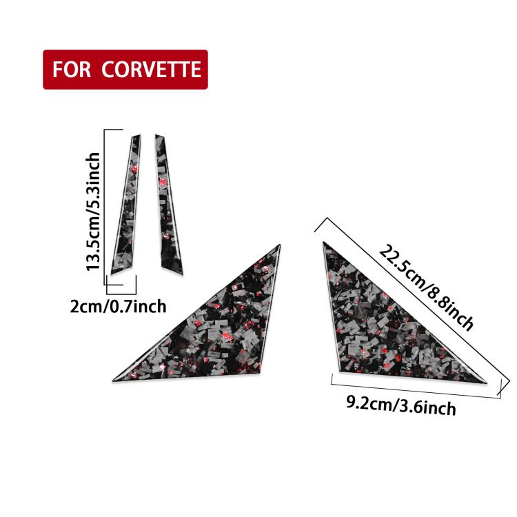 Set di 4 adesivi decorativi per montante A esterno dell'auto in fibra di carbonio con lamina dorata forgiata per Chevrolet Corvette C8 2020-, lato guidatore sinistro e destro., Outside A-pillar