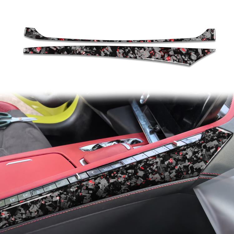 Set di 2 adesivi decorativi laterali per console centrale auto in fibra di carbonio con lamina dorata forgiata per Chevrolet Corvette C8 2020-, lato guidatore sinistro, Center Console Side, Left Driver