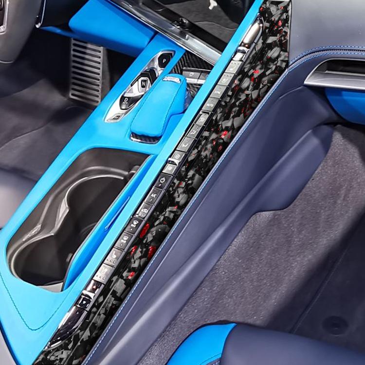 Set di 2 adesivi decorativi laterali per console centrale auto in fibra di carbonio con lamina dorata forgiata per Chevrolet Corvette C8 2020-, lato guidatore sinistro, Center Console Side, Left Driver