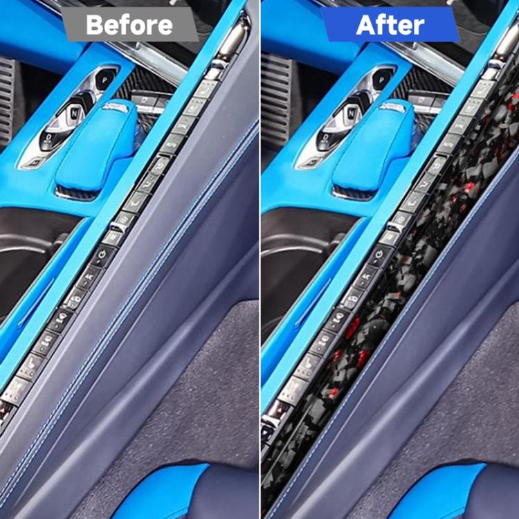 Set di 2 adesivi decorativi laterali per console centrale auto in fibra di carbonio con lamina dorata forgiata per Chevrolet Corvette C8 2020-, lato guidatore sinistro, Center Console Side, Left Driver