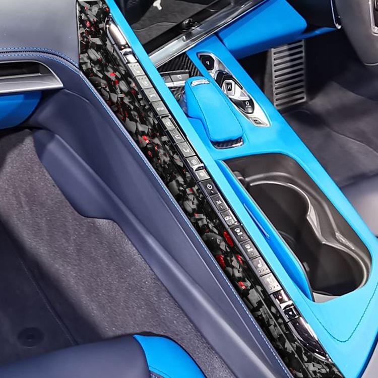 Set di 2 adesivi decorativi laterali per console centrale auto in fibra di carbonio con lamina dorata forgiata per Chevrolet Corvette C8 2020-, lato destro guidatore., Center Console Side, Right Driver