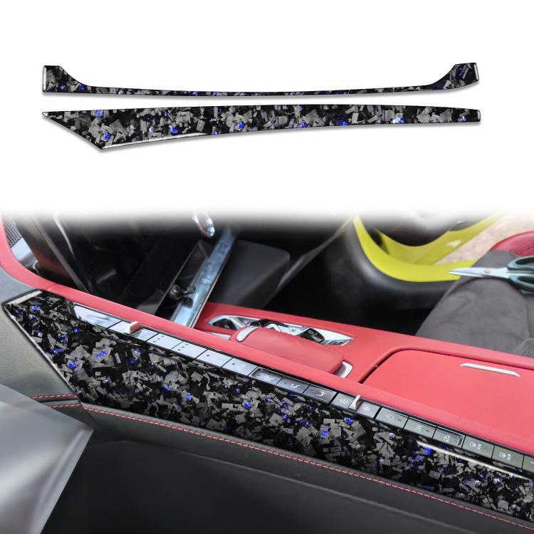 Set di 2 adesivi decorativi laterali per console centrale auto in fibra di carbonio con lamina dorata forgiata per Chevrolet Corvette C8 2020-, lato destro guidatore., Center Console Side, Right Driver