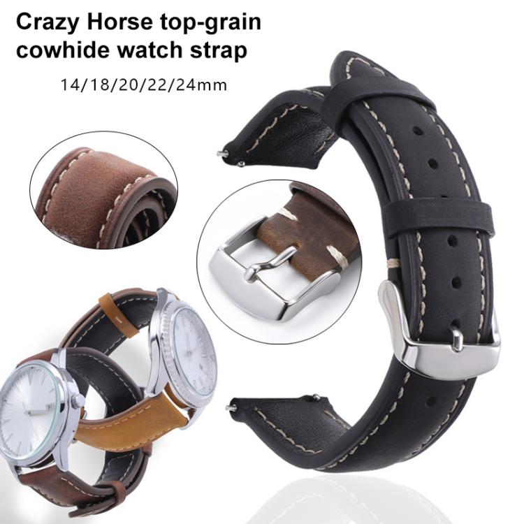 Cinturino per orologio xDfind Retro Crazy Horse Texture in pelle con motivo a cavallo incrociato, 24mm for Suunto 9 / 9 Baro / D5 / Core / 7, 14mm, 18mm