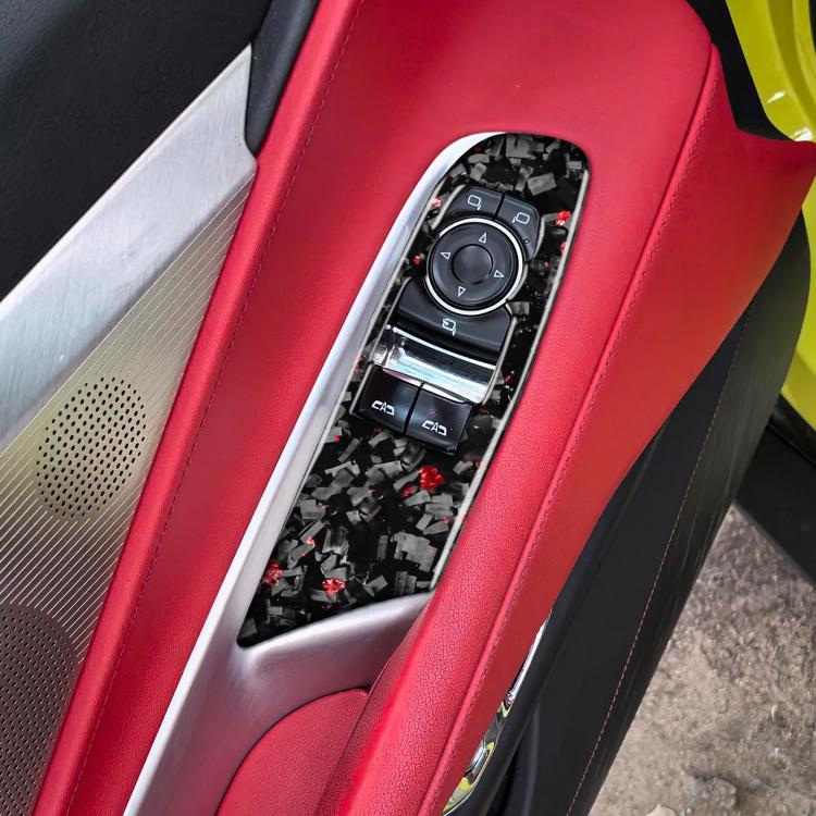 Set di 2 adesivi decorativi in fibra di carbonio con lamina dorata forgiata per finestrino auto Chevrolet Corvette C8 2020-, lato guidatore sinistro, Window Lift, Left Driver