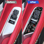 Set di 2 adesivi decorativi in fibra di carbonio con lamina dorata forgiata per finestrino auto Chevrolet Corvette C8 2020-, lato guidatore sinistro, Window Lift, Left Driver