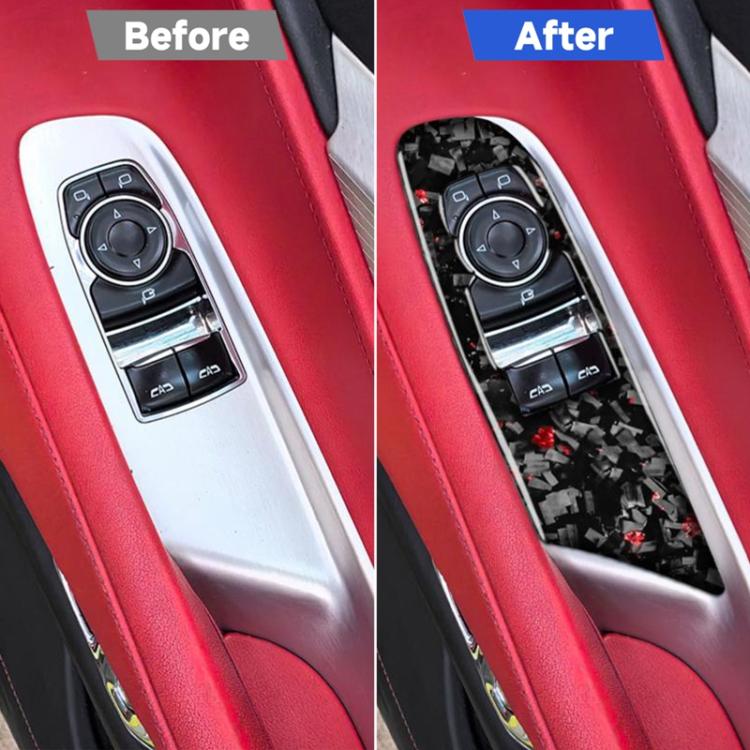 Set di 2 adesivi decorativi in fibra di carbonio con lamina dorata forgiata per finestrino auto Chevrolet Corvette C8 2020-, lato destro guidatore., Window Lift, Right Driver
