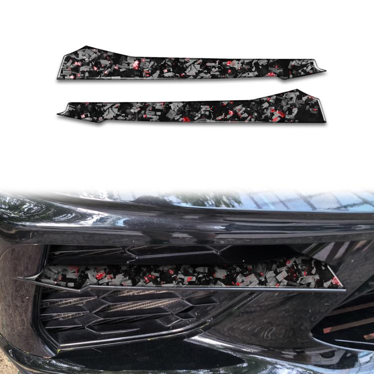 Set di 2 adesivi decorativi in fibra di carbonio con lamina dorata forgiata per prese d'aria laterali anteriori dell'auto, per Chevrolet Corvette C8 2020-, lato guidatore sinistro e destro., Front Sides Air Vents
