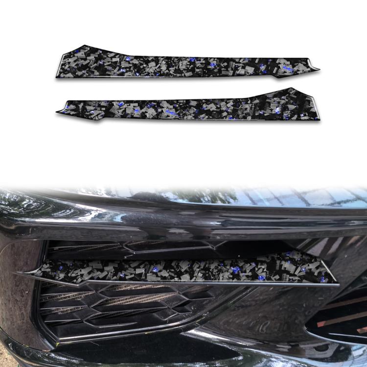 Set di 2 adesivi decorativi in fibra di carbonio con lamina dorata forgiata per prese d'aria laterali anteriori dell'auto, per Chevrolet Corvette C8 2020-, lato guidatore sinistro e destro., Front Sides Air Vents