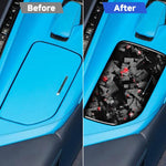 Adesivo decorativo per la copertura del pannello di controllo centrale dell'auto in fibra di carbonio con lamina d'oro forgiata per Chevrolet Corvette C8 2020-, lato destro (lato guidatore)., Central Control Cup Cover, Right Driver