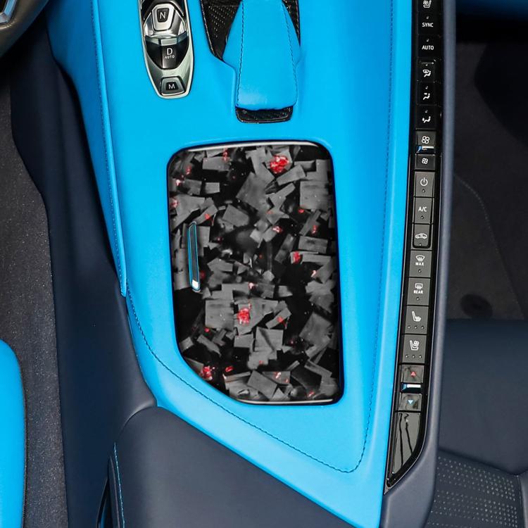 Adesivo decorativo per la copertura del pannello di controllo centrale dell'auto in fibra di carbonio con lamina d'oro forgiata per Chevrolet Corvette C8 2020-, lato guidatore sinistro, Central Control Cup Cover, Left Driver