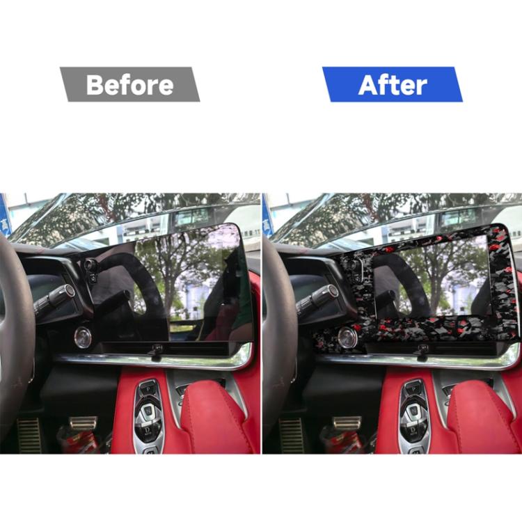 Cornice decorativa per schermo di controllo centrale auto in fibra di carbonio con lamina d'oro forgiata per Chevrolet Corvette C8 2020-, lato guidatore sinistro, Central Control Screen Frame, Left Driver