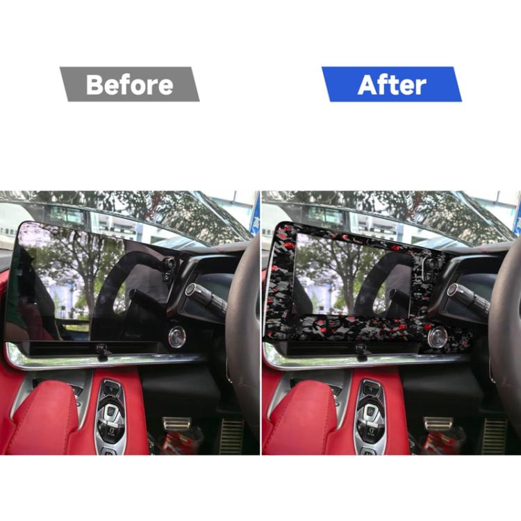 Cornice decorativa per schermo di controllo centrale auto in fibra di carbonio con lamina d'oro forgiata per Chevrolet Corvette C8 2020-, lato destro (lato guidatore)., Central Control Screen Frame, Right Driver