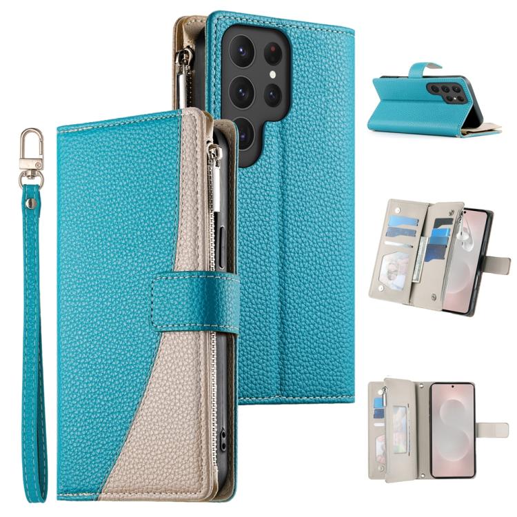 Portafoglio multi-carta con cerniera e cinturino corto, cuciture a vista, custodia per telefono in pelle con cinturino corto., For Samsung Galaxy S24+ 5G / S25+ 5G, For Samsung Galaxy S25 Ultra 5G, For Samsung Galaxy S24 FE 5G                          ...