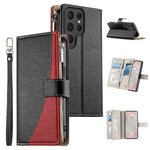 Portafoglio multi-carta con cerniera e cinturino corto, cuciture a vista, custodia per telefono in pelle con cinturino corto., For Samsung Galaxy S24+ 5G / S25+ 5G, For Samsung Galaxy S25 Ultra 5G, For Samsung Galaxy S24 FE 5G                          ...