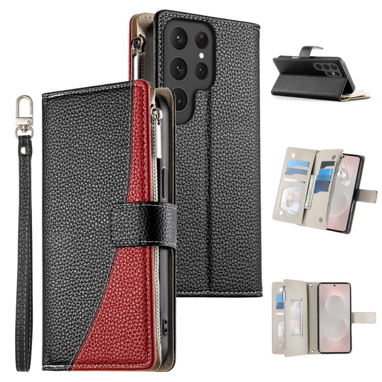 Portafoglio multi-carta con cerniera e cinturino corto, cuciture a vista, custodia per telefono in pelle con cinturino corto., For Samsung Galaxy S24+ 5G / S25+ 5G, For Samsung Galaxy S25 Ultra 5G, For Samsung Galaxy S24 FE 5G                          ...