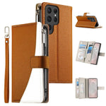 Portafoglio multi-carta con cerniera e cinturino corto, cuciture a vista, custodia per telefono in pelle con cinturino corto., For Samsung Galaxy S24+ 5G / S25+ 5G, For Samsung Galaxy S25 Ultra 5G, For Samsung Galaxy S24 FE 5G                          ...