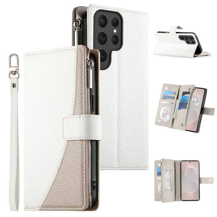Portafoglio multi-carta con cerniera e cinturino corto, cuciture a vista, custodia per telefono in pelle con cinturino corto., For Samsung Galaxy S24+ 5G / S25+ 5G, For Samsung Galaxy S25 Ultra 5G, For Samsung Galaxy S24 FE 5G                          ...