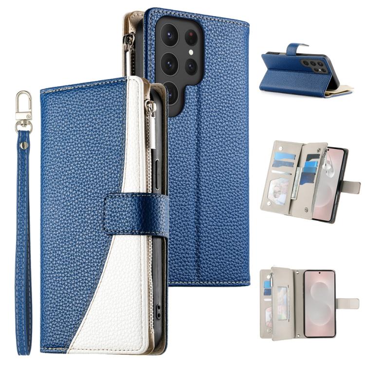 Portafoglio multi-carta con cerniera e cinturino corto, cuciture a vista, custodia per telefono in pelle con cinturino corto., For Samsung Galaxy S24+ 5G / S25+ 5G, For Samsung Galaxy S25 Ultra 5G, For Samsung Galaxy S24 FE 5G                          ...